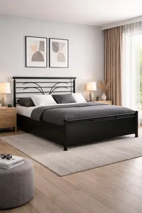 Metal Queen Size Hydraulic Box Bed (183 cm x 186 cm / 6.0 ft x 6.1 ft)